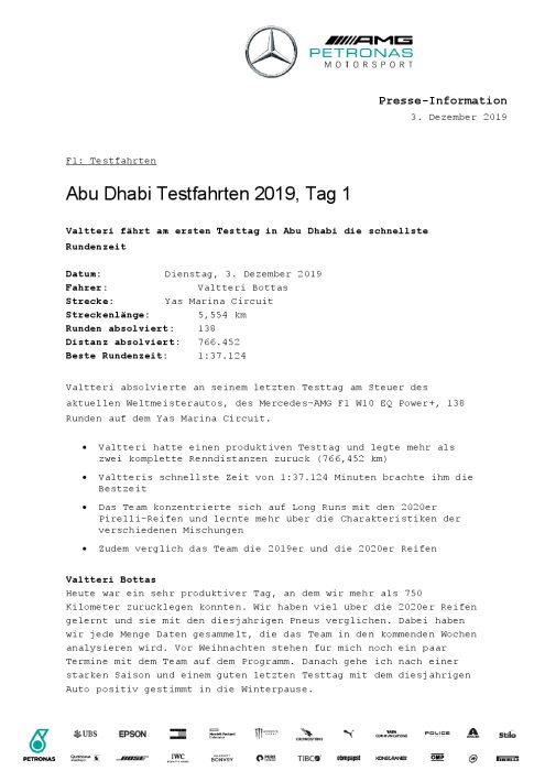 2019 Abu Dhabi Post-Season Test, Day 1