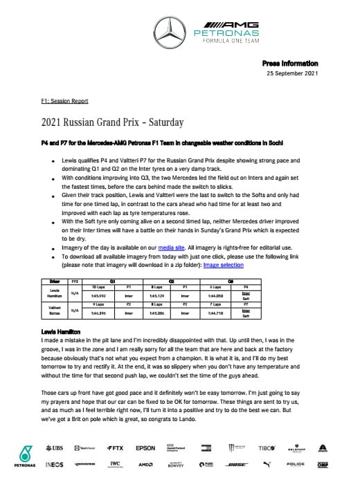 2021 Russian Grand Prix - Saturday