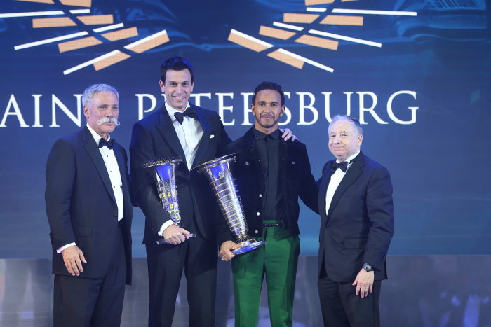 Mercedes-AMG Petronas Motorsport and Lewis Hamilton receive FIA Formula One World Championship trophies