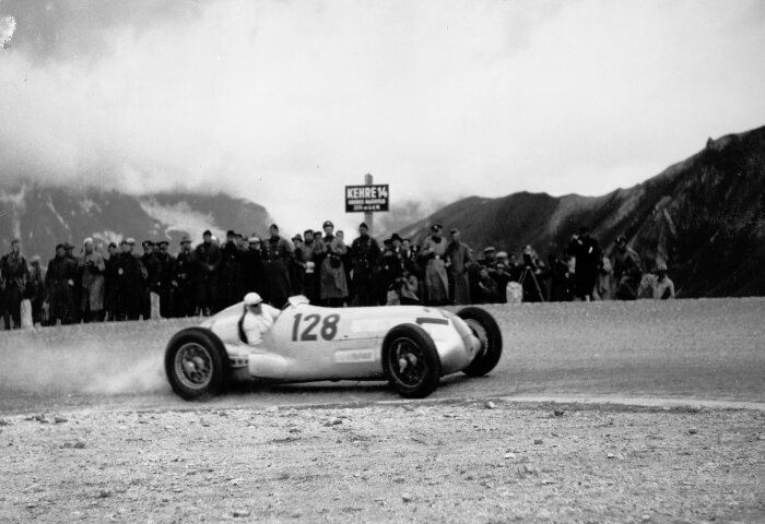 M204772 Hermann Lang behind the wheel of the Mercedes-Benz W 125 at the 1939 Großglockner mountain race