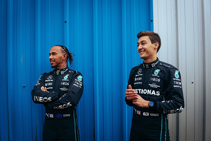 M298837 Mercedes-AMG F1 W13 E Performance Launch - Lewis and George