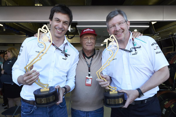 M66042 Toto Wolff, Niki Lauda and Ross Brawn at the 2013 Monaco Grand Prix