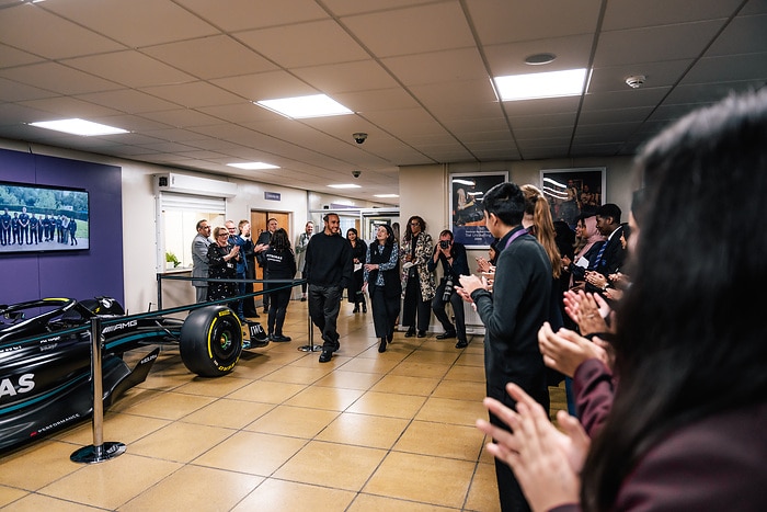 M410286 Lewis Hamilton celebrates STEM Academy success at the Mulberry Schools Trust