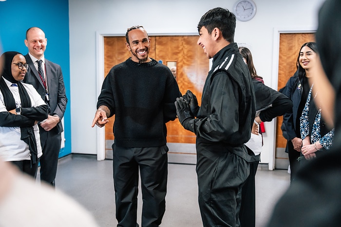 M410287 Lewis Hamilton celebrates STEM Academy success at the Mulberry Schools Trust