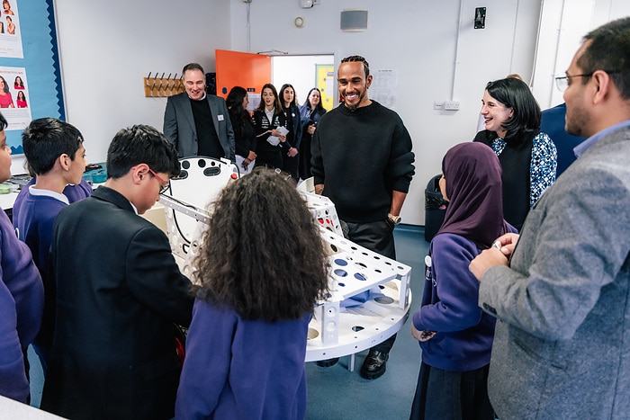 M410288 Lewis Hamilton celebrates STEM Academy success at the Mulberry Schools Trust
