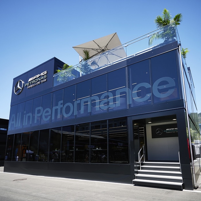M464067 Mercedes-AMG PETRONAS F1 Team powers 2024 European season on biofuel, achieving 98% coverage in race and marketing trucks and generators, saving over 500 tonnes of CO2e.