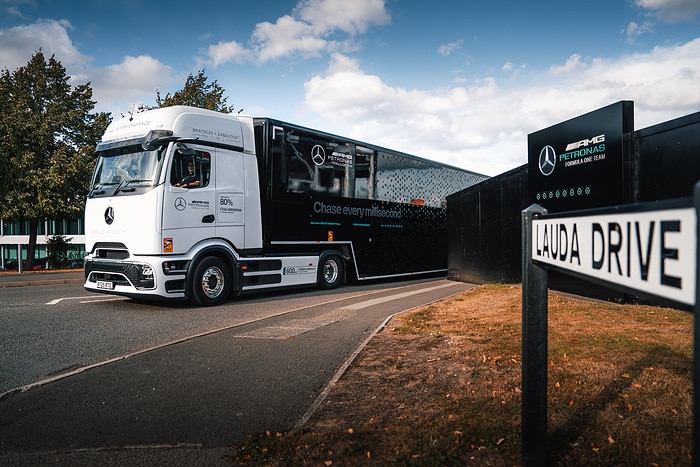 Mercedes-AMG PETRONAS F1 Team uses Electric Power to transport W16 Cars to 2025 Dutch Grand Prix